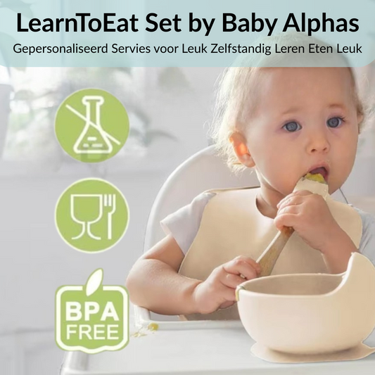 LearnToEat Set by Baby Alphas | Gepersonaliseerd Servies voor Leuk Zelfstandig Leren Eten Leuk