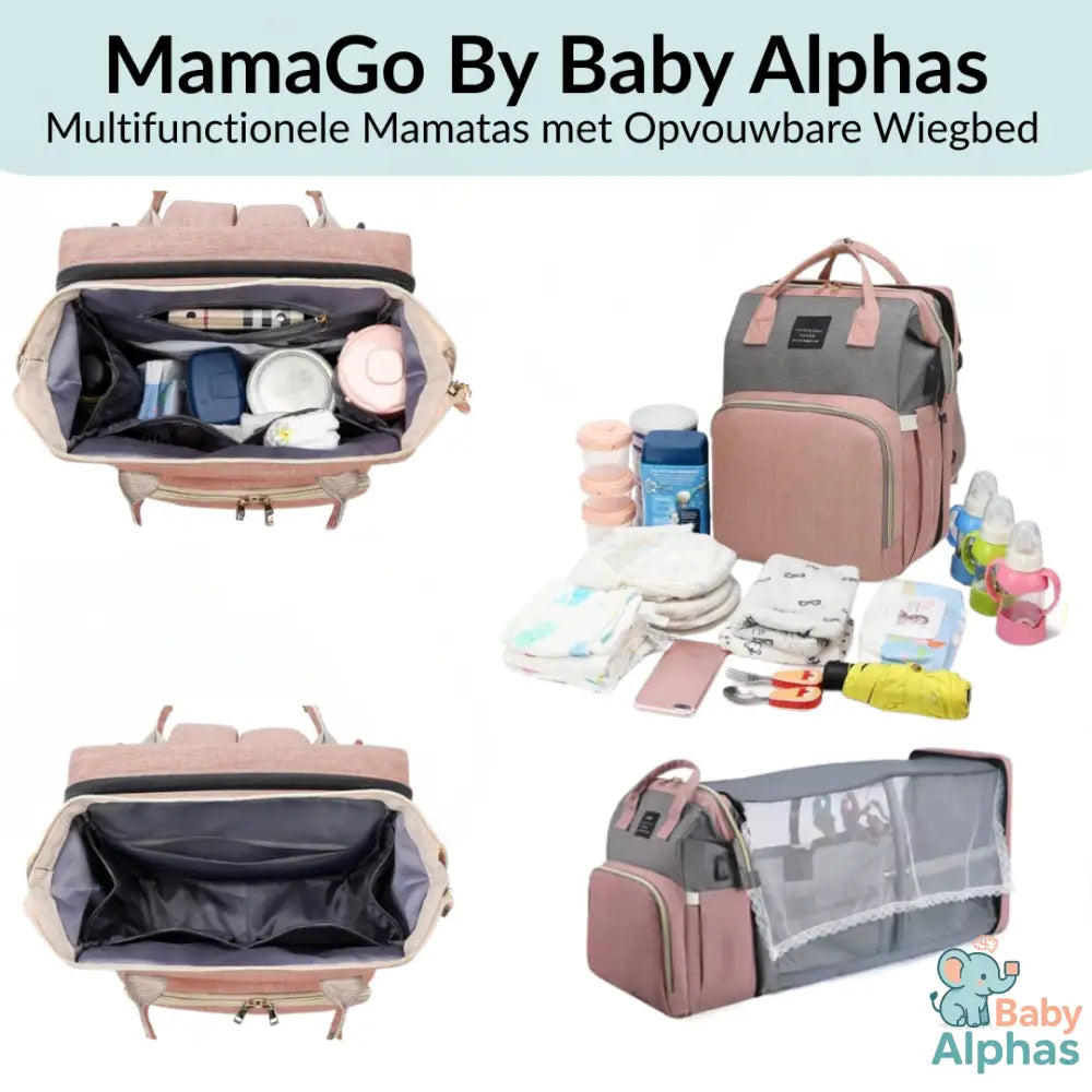 MamaGo by Baby Alphas | Multifunctionele Mamatas met Opvouwbare Wiegbed – Voor Onderweg in Stijl Zonder Stress of