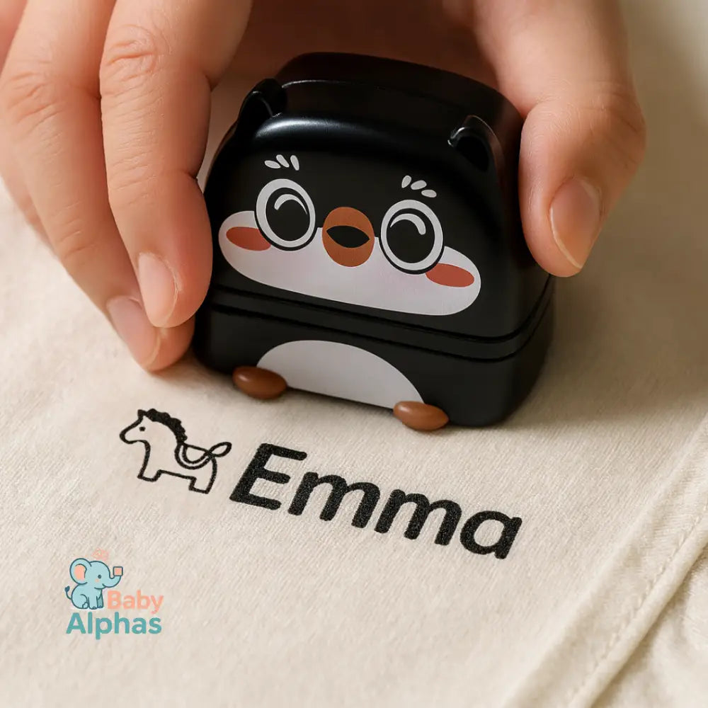 NamePrint by Baby Alphas – Gepersonaliseerde Naamstempel | Waterbestendig & Duurzaam Zwart / Aangepaste tekst / paard